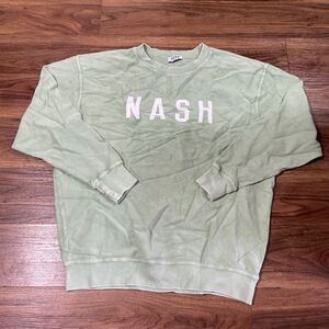 Nash Crew Neck Thumbhole Pullover Sweater Green Cotton Unisex Size L/XL